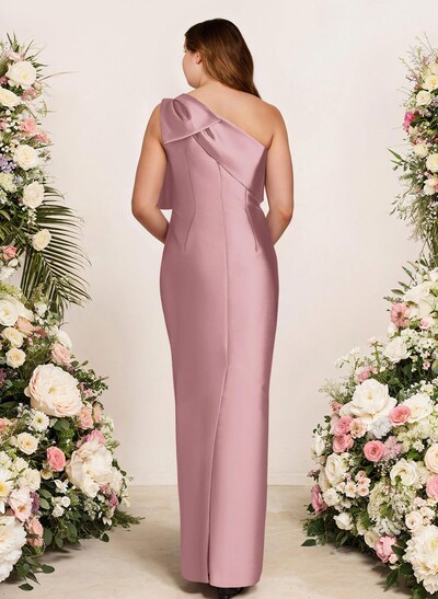 Sheath/Column One-Shoulder Satin Bridesmaid Dresses With Bow(s)