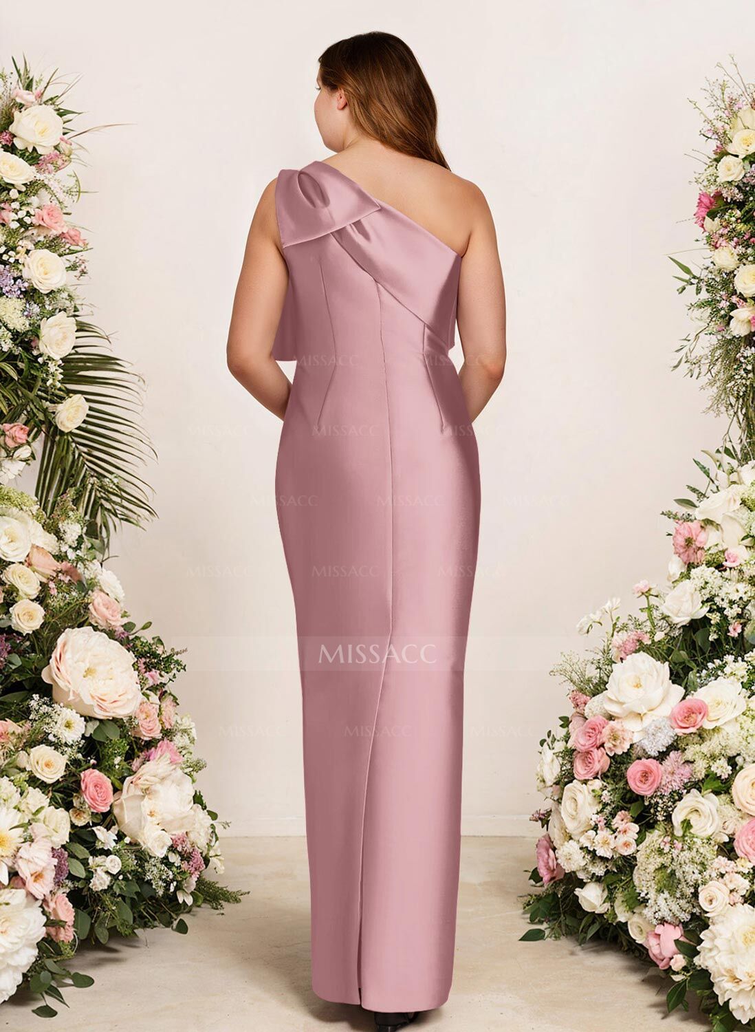 Sheath/Column One-Shoulder Satin Bridesmaid Dresses With Bow(s)