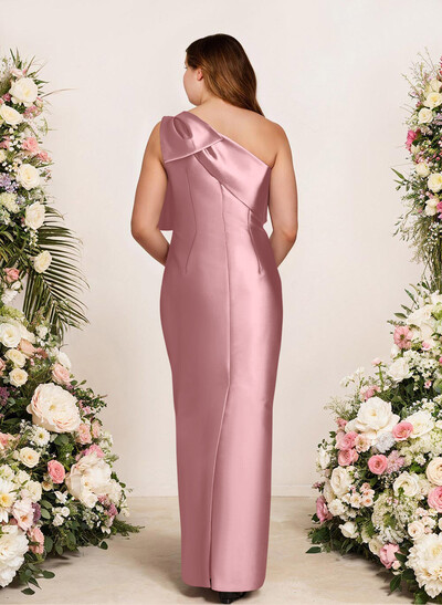 Sheath/Column One-Shoulder Satin Bridesmaid Dresses With Bow(s)