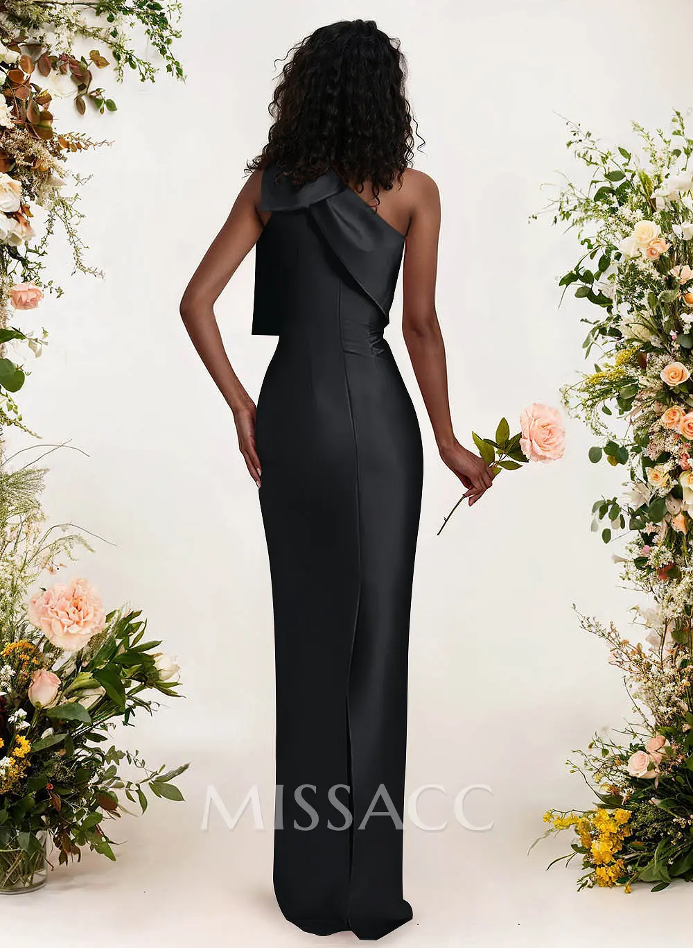 Sheath/Column One-Shoulder Satin Bridesmaid Dresses With Bow(s) - Missacc Germany Sheath/Column One-Shoulder Satin Bridesmaid Dresses With Bow(s) - Missacc Germany