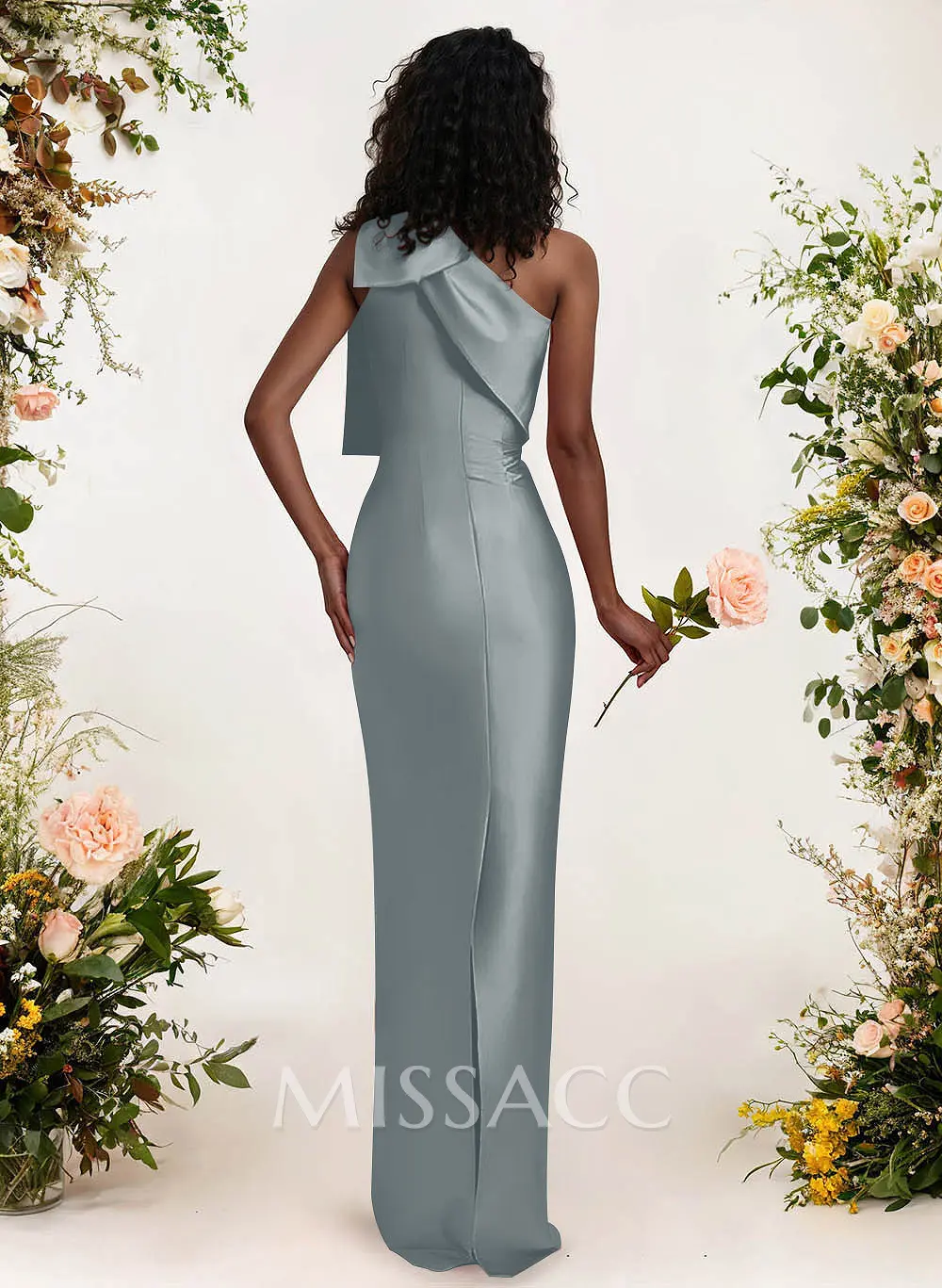 Sheath/Column One-Shoulder Satin Bridesmaid Dresses With Bow(s
