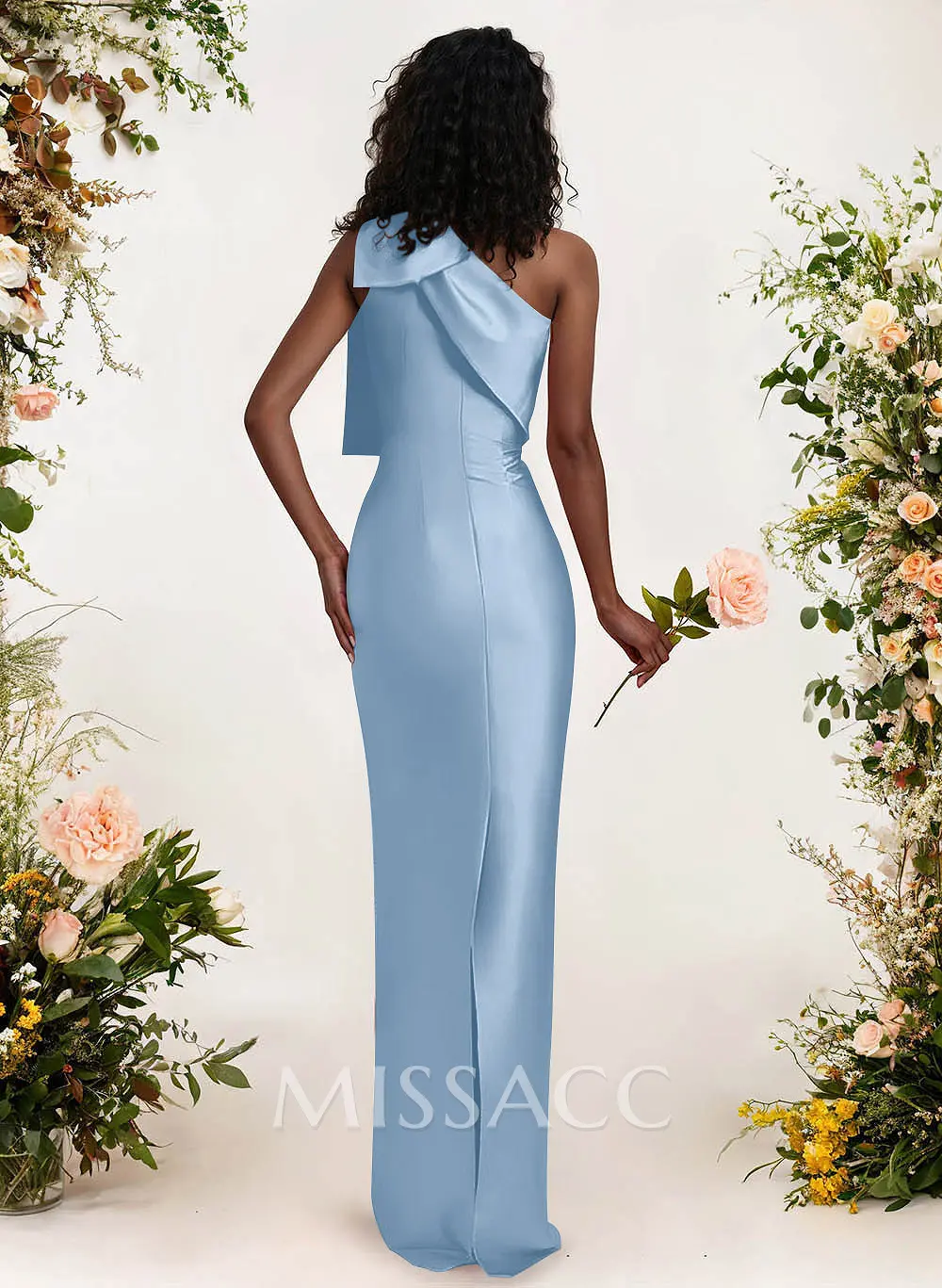 Sheath/Column One-Shoulder Satin Bridesmaid Dresses With Bow(s