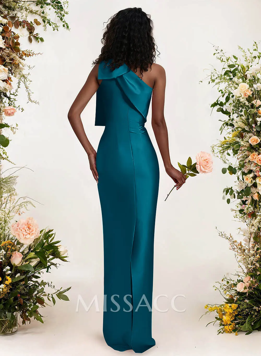 Sheath/Column One-Shoulder Satin Bridesmaid Dresses With Bow(s