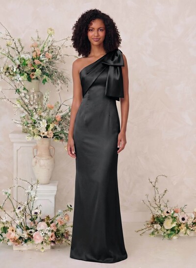 Sheath/Column One-Shoulder Satin Bridesmaid Dresses With Bow(s)