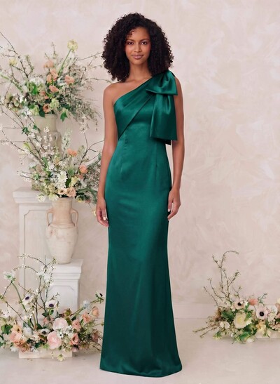 Sheath/Column One-Shoulder Satin Bridesmaid Dresses With Bow(s)