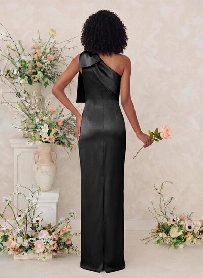 Sheath/Column One-Shoulder Satin Bridesmaid Dresses With Bow(s)