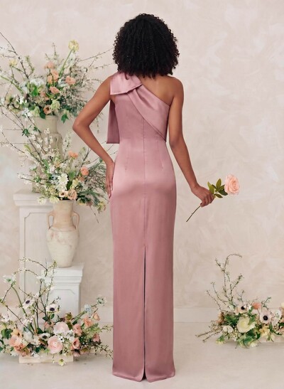 Sheath/Column One-Shoulder Satin Bridesmaid Dresses With Bow(s)