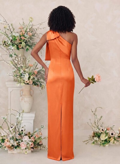 Sheath/Column One-Shoulder Satin Bridesmaid Dresses With Bow(s)
