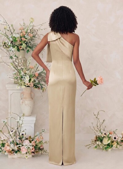 Sheath/Column One-Shoulder Satin Bridesmaid Dresses With Bow(s)