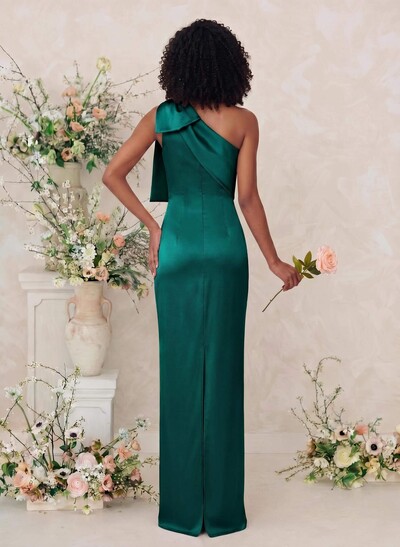 Sheath/Column One-Shoulder Satin Bridesmaid Dresses With Bow(s)