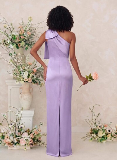 Sheath/Column One-Shoulder Satin Bridesmaid Dresses With Bow(s)