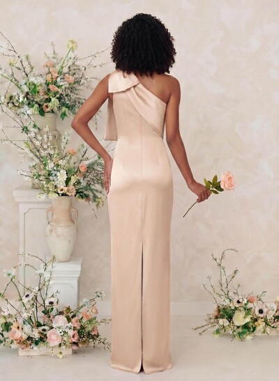 Sheath/Column One-Shoulder Satin Bridesmaid Dresses With Bow(s)
