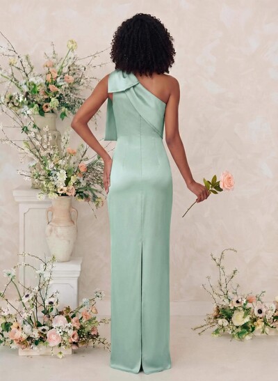 Sheath/Column One-Shoulder Satin Bridesmaid Dresses With Bow(s)