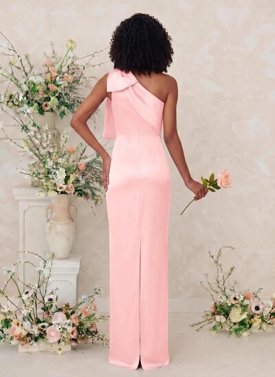 Sheath/Column One-Shoulder Satin Bridesmaid Dresses With Bow(s)