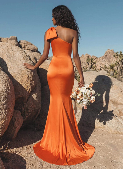 Trumpet/Mermaid One-Shoulder Bridesmaid Dresses With Bow(s)