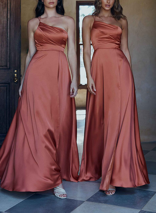A-Line One-Shoulder Sleeveless Floor-Length Bridesmaid Dresses