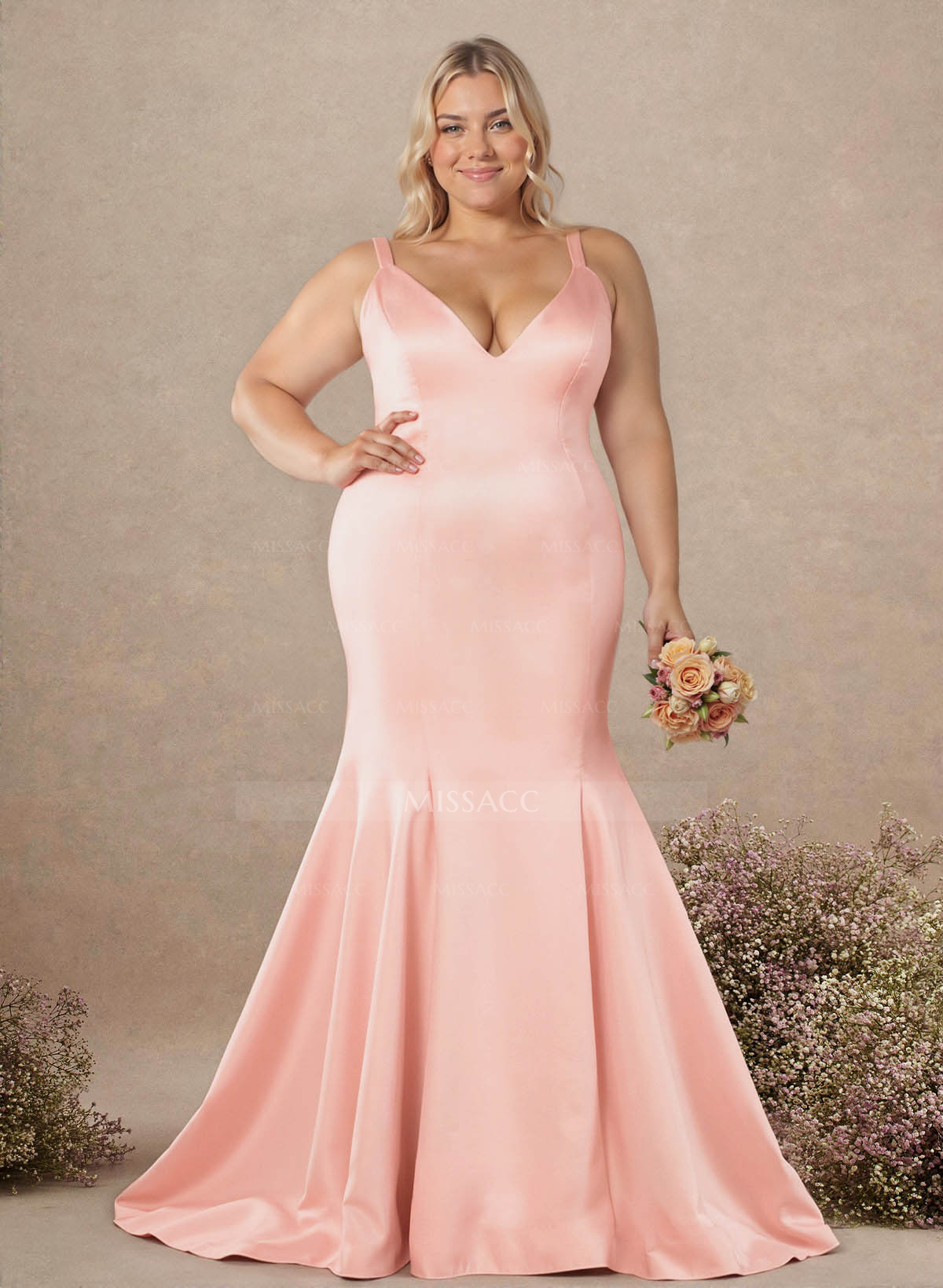 Trumpet/Mermaid V-Neck Sleeveless Sweep Train Satin Bridesmaid Dresses
