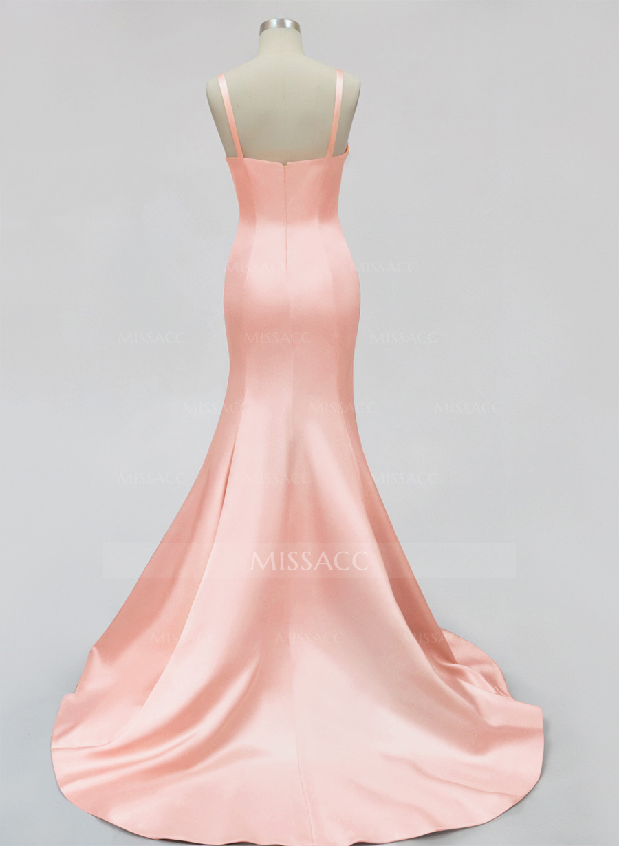 Trumpet/Mermaid V-Neck Sleeveless Sweep Train Satin Bridesmaid Dresses