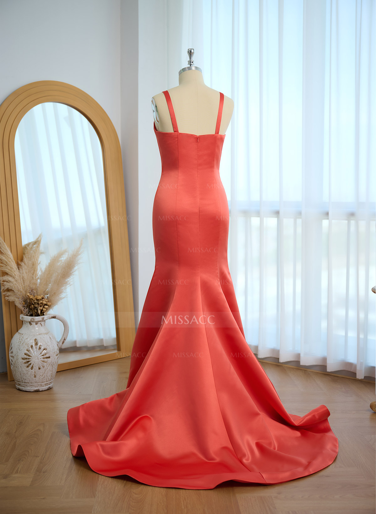 Trumpet/Mermaid V-Neck Sleeveless Sweep Train Satin Bridesmaid Dresses