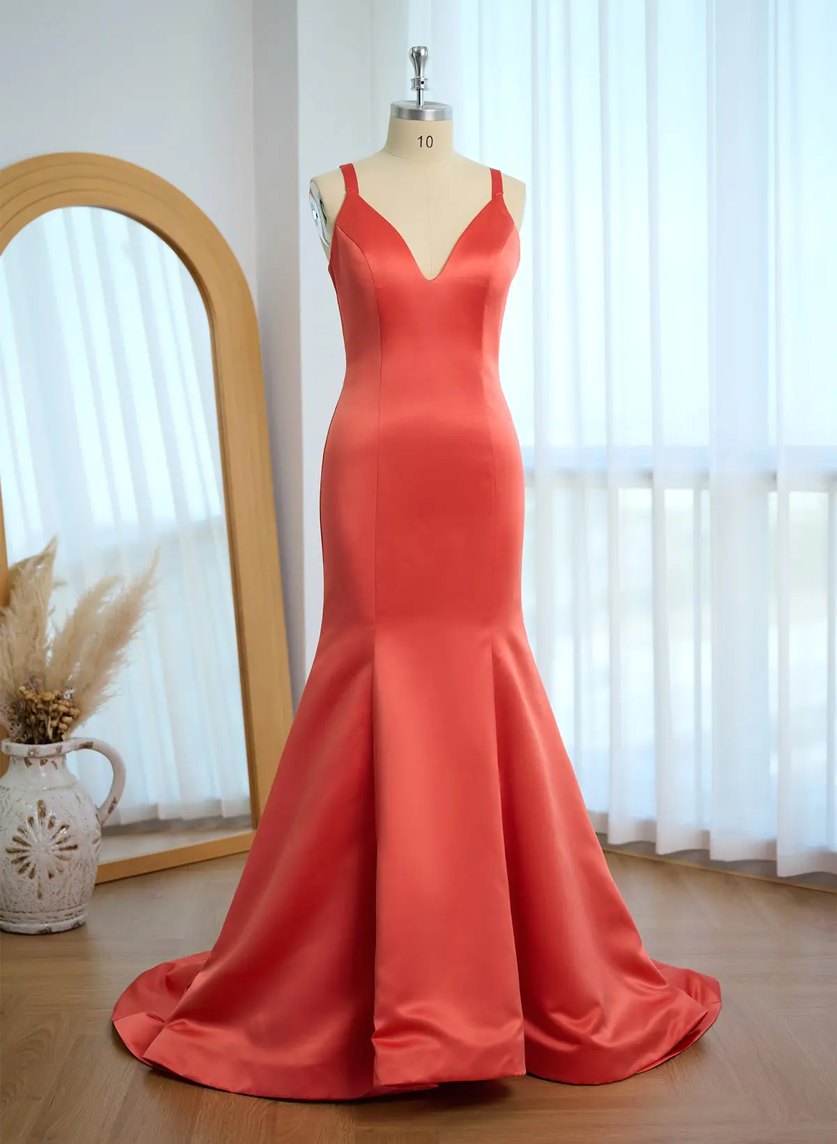 Trumpet/Mermaid V-Neck Sleeveless Sweep Train Satin Bridesmaid Dresses