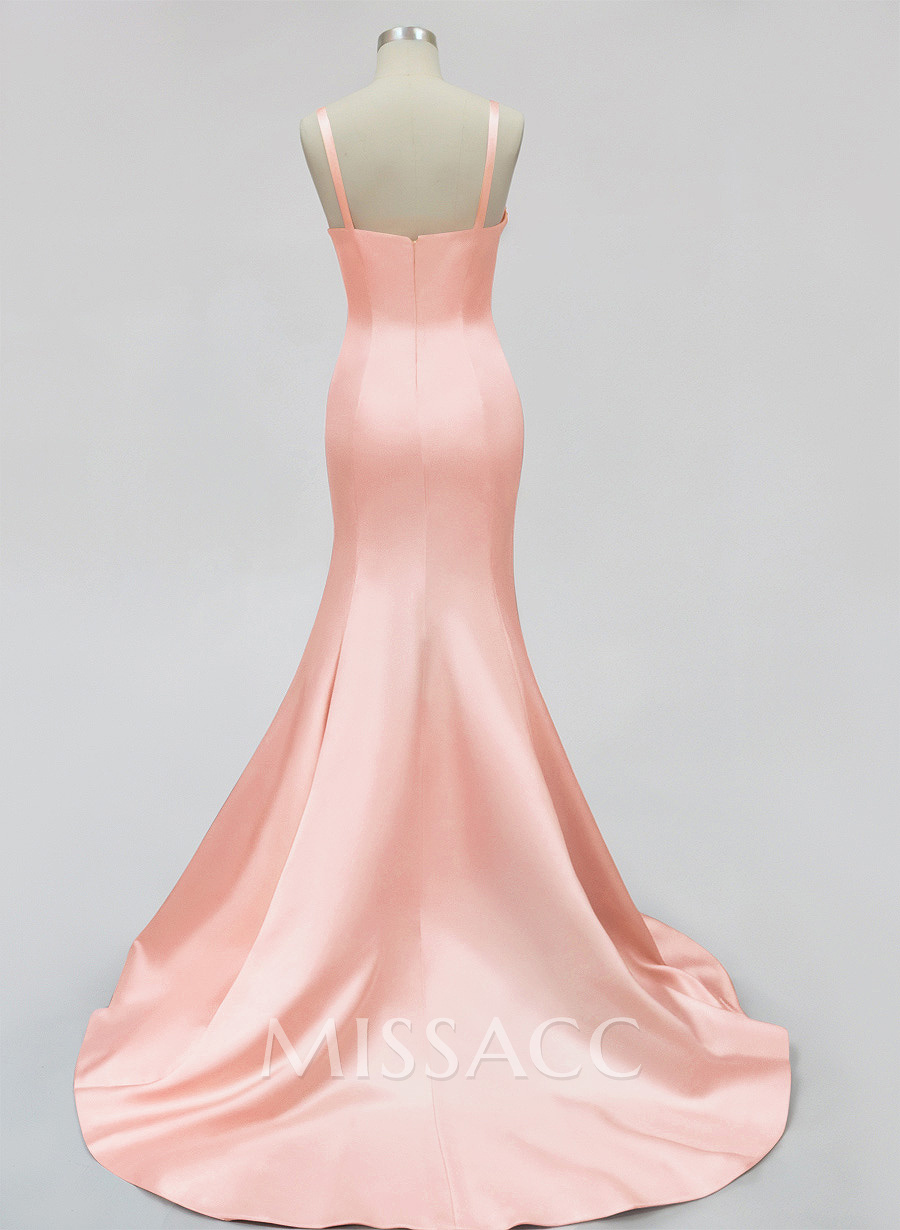Trumpet/Mermaid V-Neck Sleeveless Sweep Train Satin Bridesmaid Dresses Trumpet/Mermaid V-Neck Sleeveless Sweep Train Satin Bridesmaid Dresses