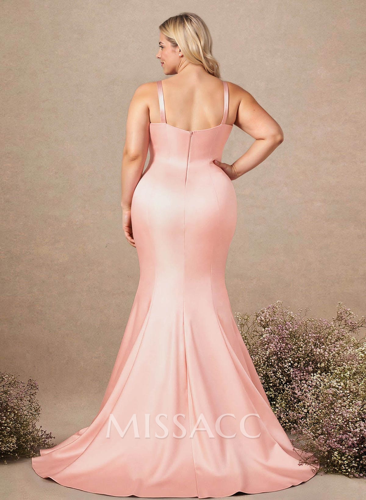 Trumpet/Mermaid V-Neck Sleeveless Sweep Train Satin Bridesmaid Dresses Trumpet/Mermaid V-Neck Sleeveless Sweep Train Satin Bridesmaid Dresses