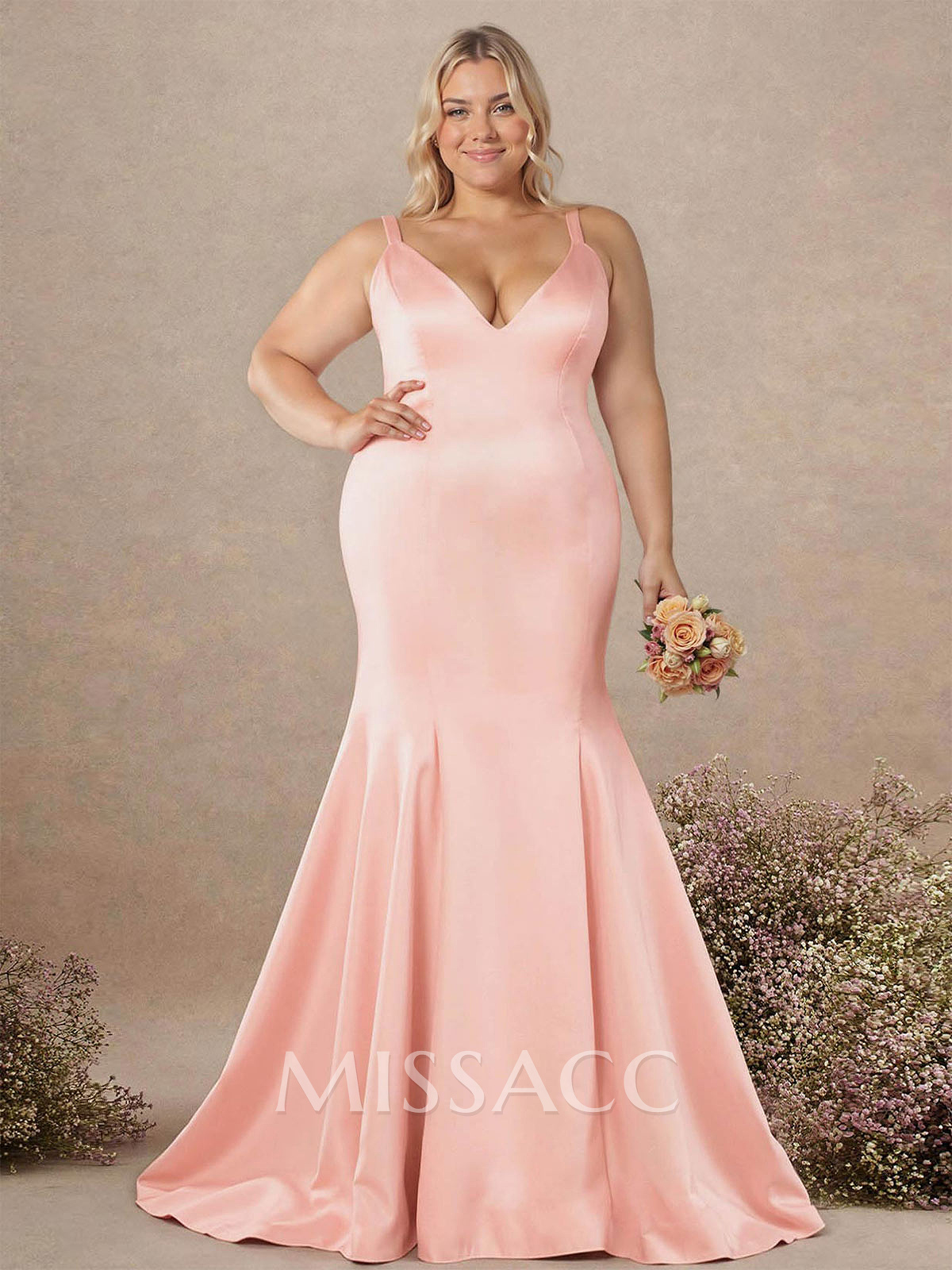 Trumpet/Mermaid V-Neck Sleeveless Sweep Train Satin Bridesmaid Dresses