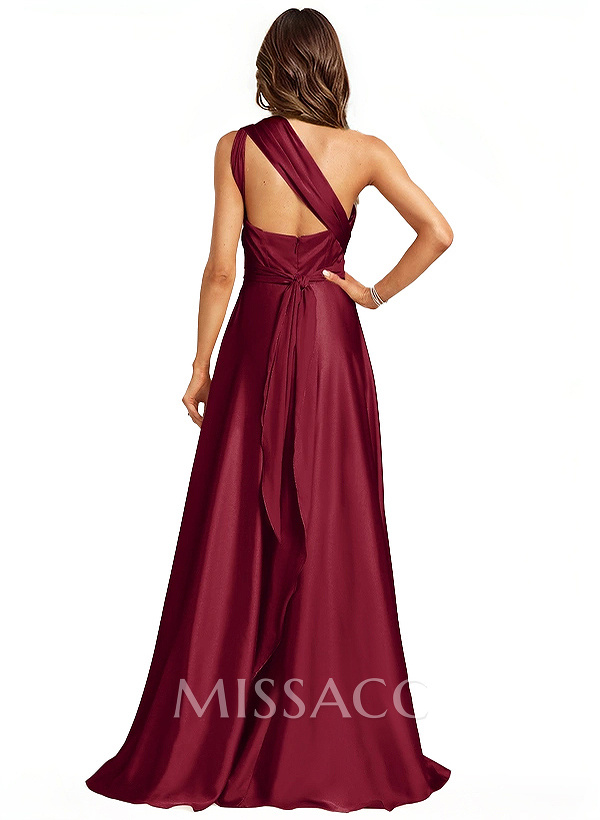A-Line Halter One Shoulder V-Neck Floor-Length Silk Like Satin Bridesmaid Dress A-Line Halter One Shoulder V-Neck Floor-Length Silk Like Satin Bridesmaid Dress