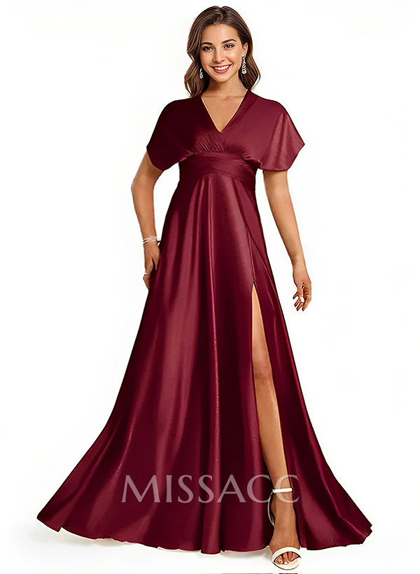 A-Line Halter One Shoulder V-Neck Floor-Length Silk Like Satin Bridesmaid Dress A-Line Halter One Shoulder V-Neck Floor-Length Silk Like Satin Bridesmaid Dress