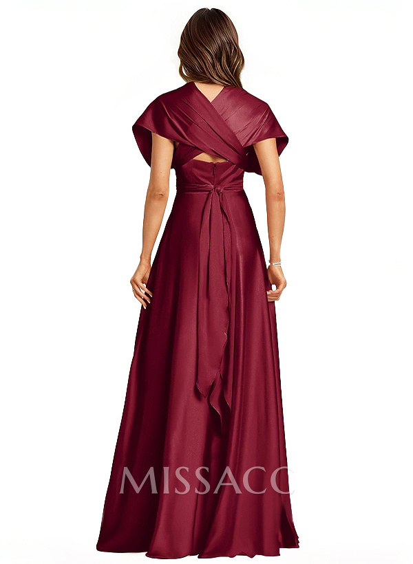 A-Line Halter One Shoulder V-Neck Floor-Length Silk Like Satin Bridesmaid Dress A-Line Halter One Shoulder V-Neck Floor-Length Silk Like Satin Bridesmaid Dress