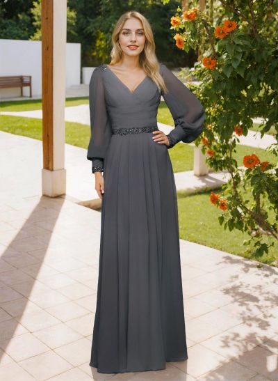 Long Sleeves V-Neck A-Line Lace Beading Bridesmaid Dresses