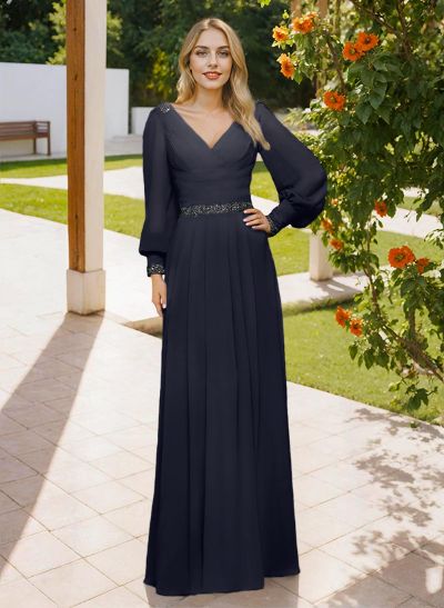 Long Sleeves V-Neck A-Line Lace Beading Bridesmaid Dresses