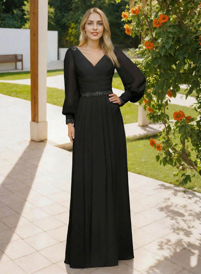 Long Sleeves V-Neck A-Line Lace Beading Bridesmaid Dresses