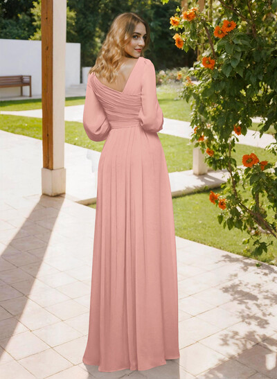 Long Sleeves V-Neck A-Line Lace Beading Bridesmaid Dresses