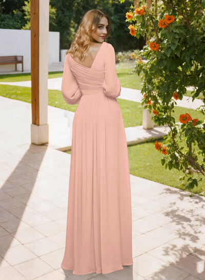 Long Sleeves V-Neck A-Line Lace Beading Bridesmaid Dresses