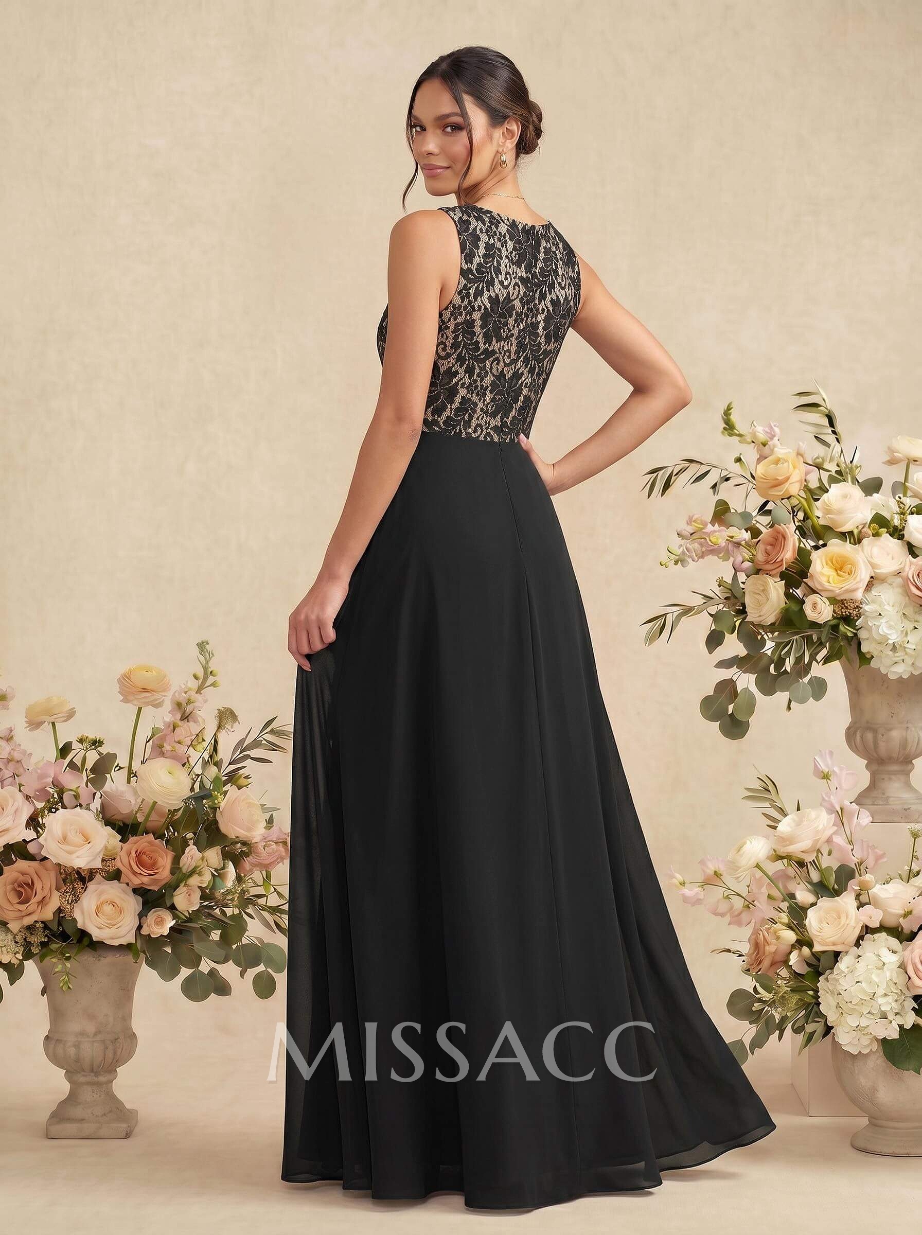 Elegant Lace A-Line Slit Bridesmaid Dresses