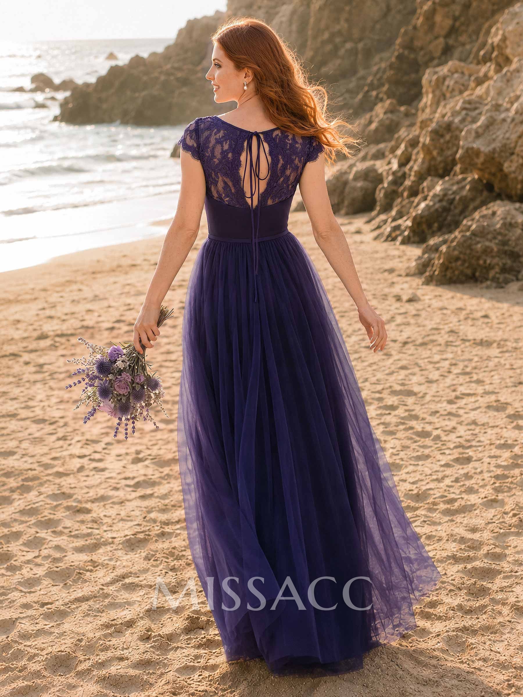 V-Neck Lace A-Line Tulle Bridesmaid Dresses V-Neck Lace A-Line Tulle Bridesmaid Dresses