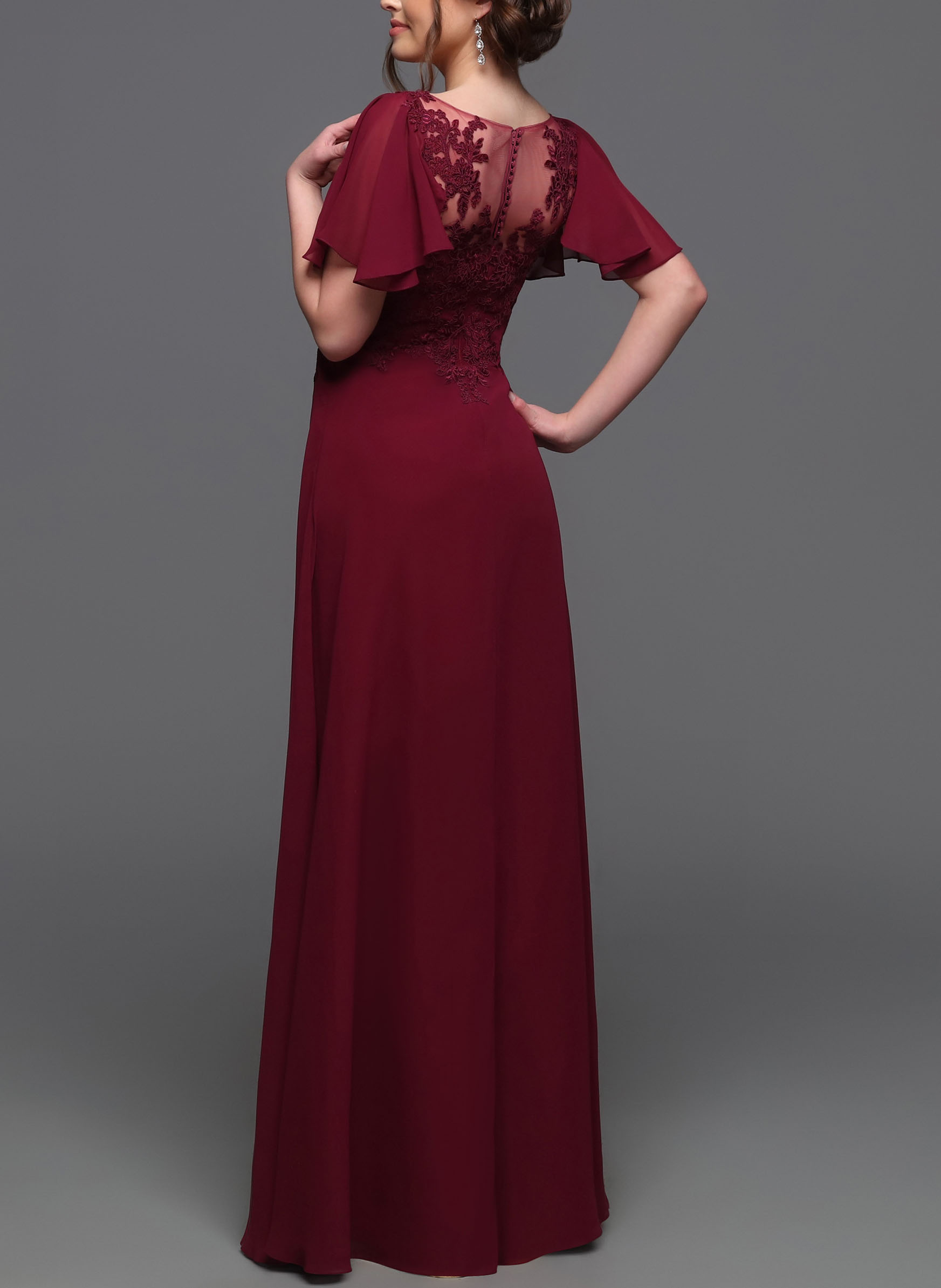 V-Neck Lace Sleeves A-Line Bridesmaid Dresses