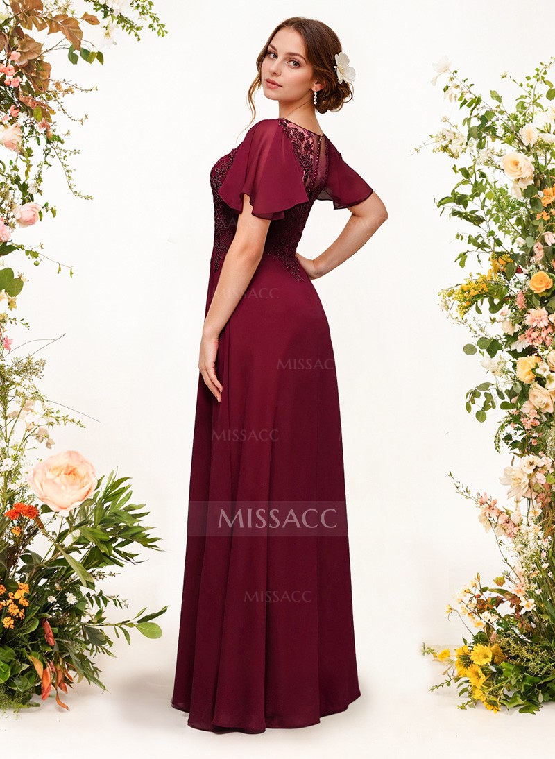 V-Neck Lace Sleeves A-Line Bridesmaid Dresses