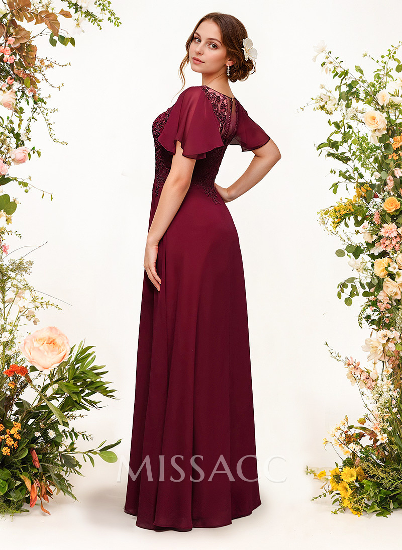 V-Neck Lace Sleeves A-Line Bridesmaid Dresses