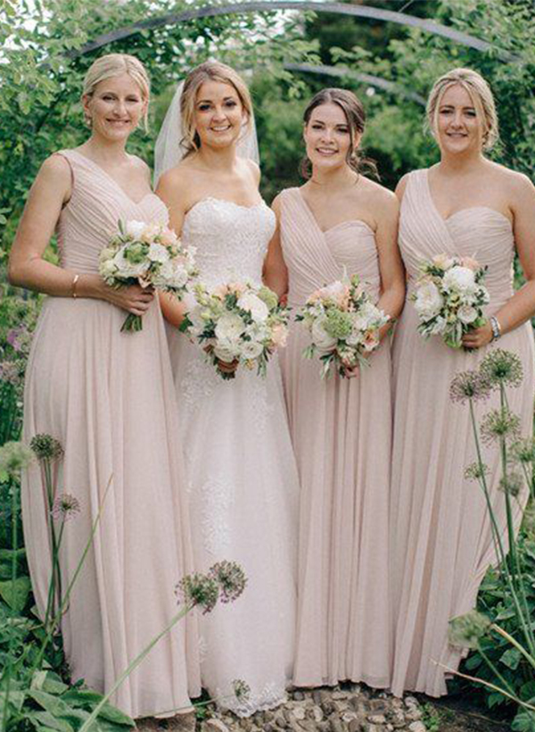 One-Shoulder Sleeveless Floor-Length Chiffon Bridesmaid Dresses