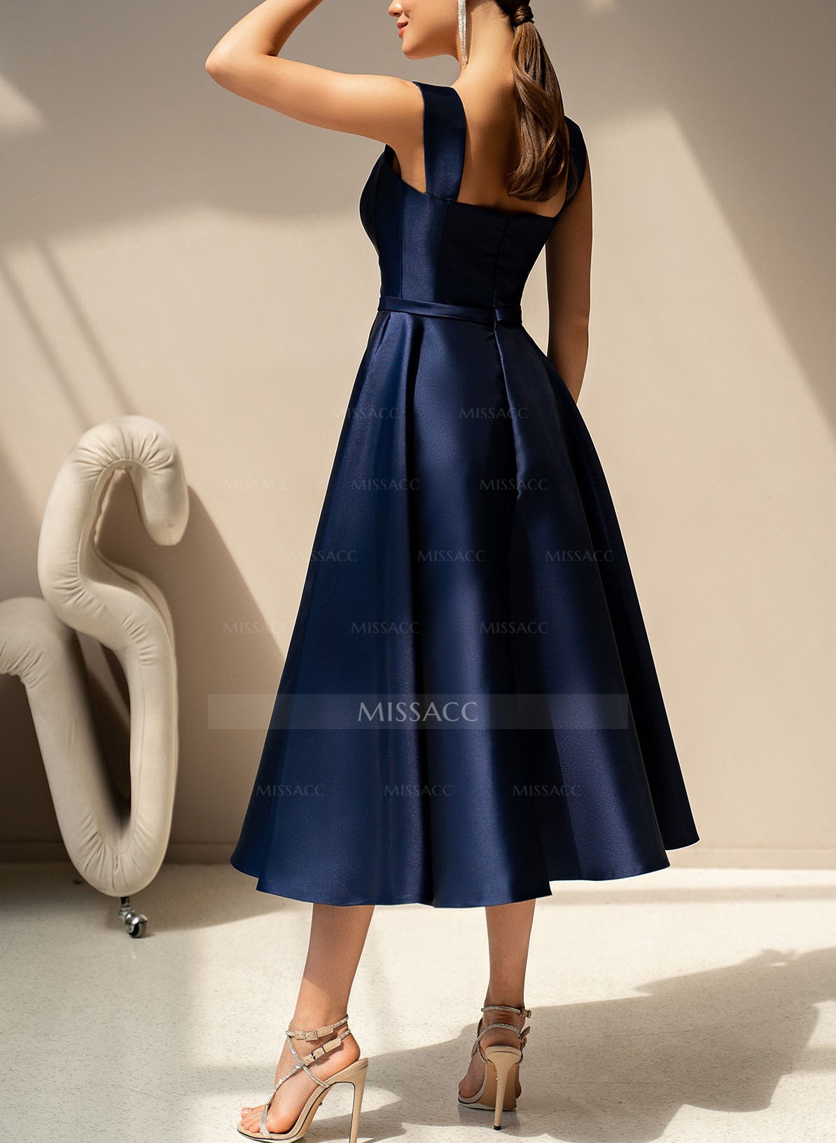 Simple Satin A-Line Tea-Length Cocktail Dresses