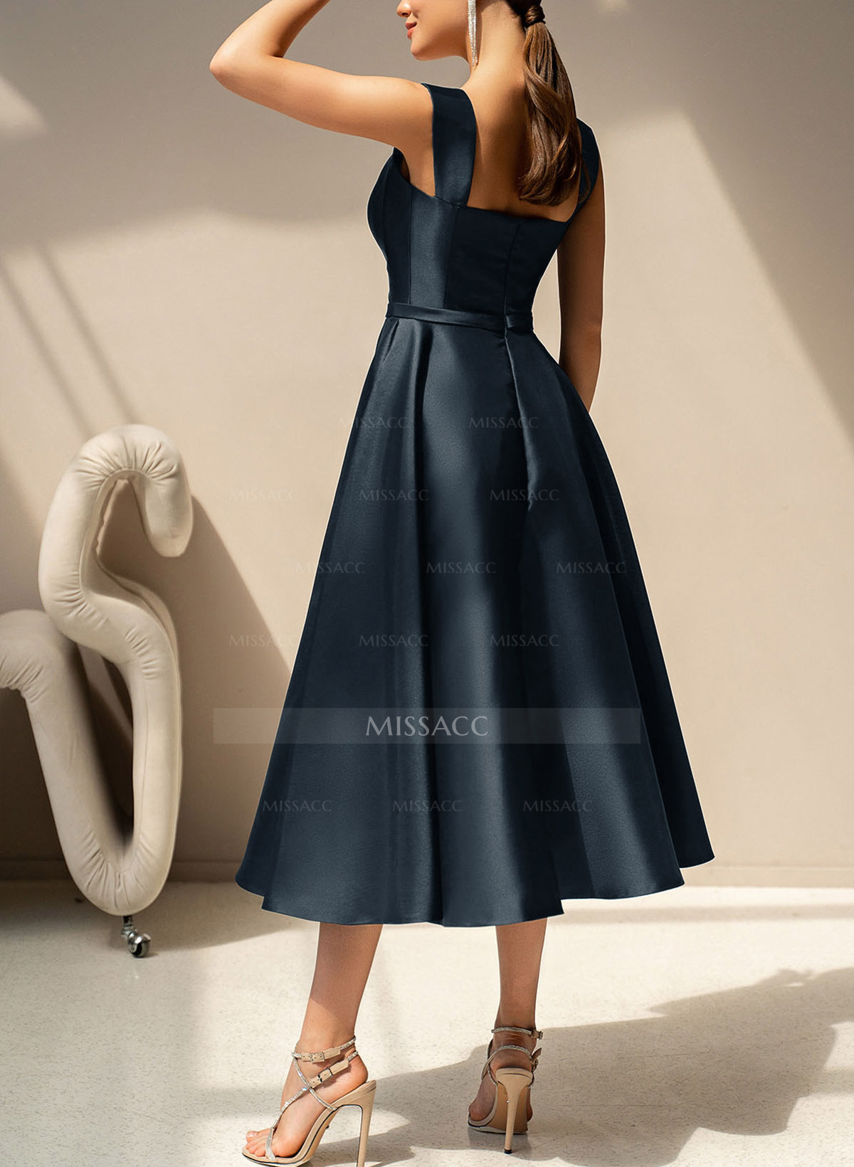 Simple Satin A-Line Tea-Length Cocktail Dresses