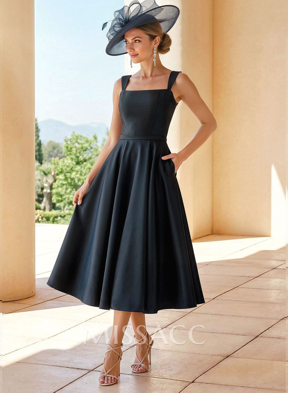 Simple Satin A-Line Tea-Length Cocktail Dresses