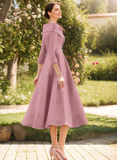 Satin A-Line Cap Shoulder Sleeves Cocktail Dresses