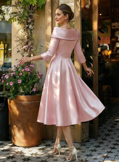 Satin A-Line Cap Shoulder Sleeves Cocktail Dresses