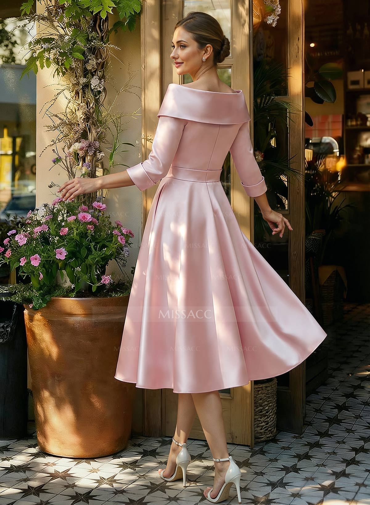 Satin A-Line Cap Shoulder Sleeves Cocktail Dresses