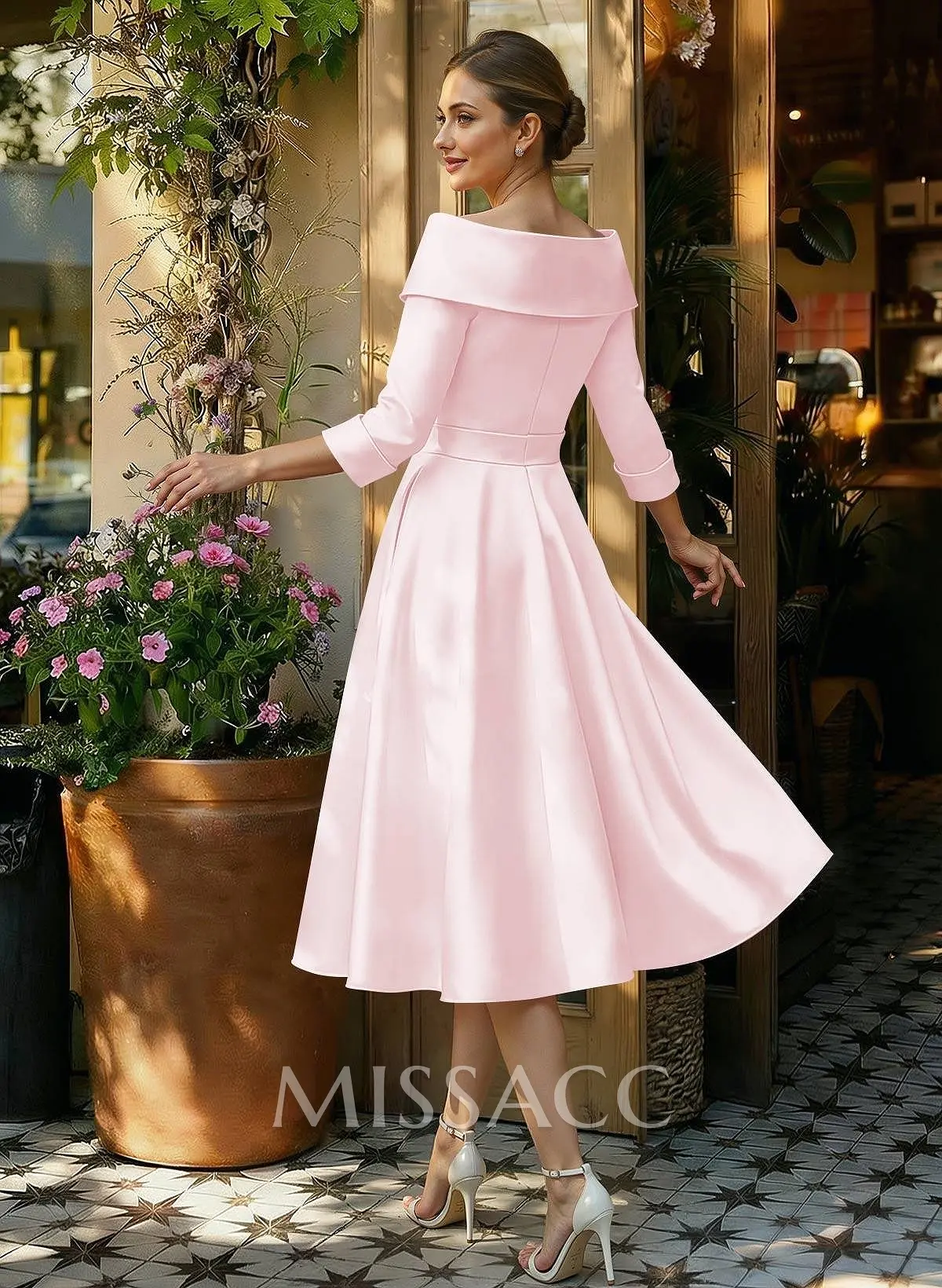 a line cocktail dress with sleeves Pleated V Neck Midi velvet trim on waistline and hemline Short Sleeve A Line Dress