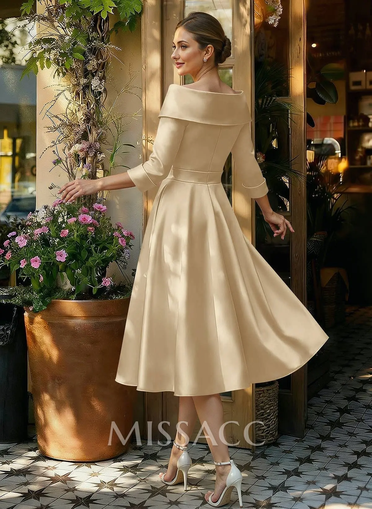 cocktail dress with sleeves Sheer Bishop Sleeve Leather Floral Applique Neckli Isoude Rose Gold Women's Long Sleeve Cocktail &
