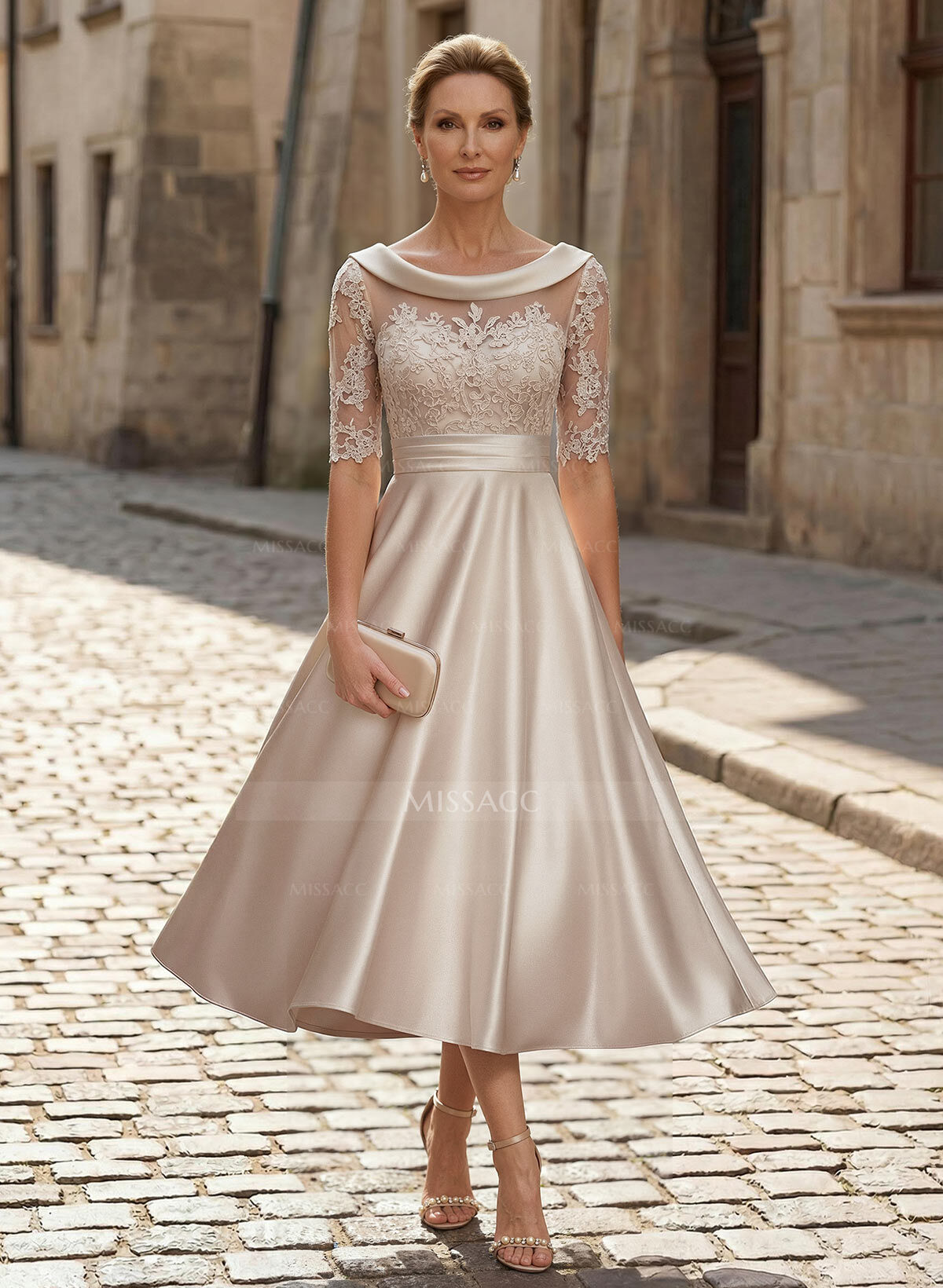 Elegant Cowl Neck A-Line Tea-Length Cocktail Dresses